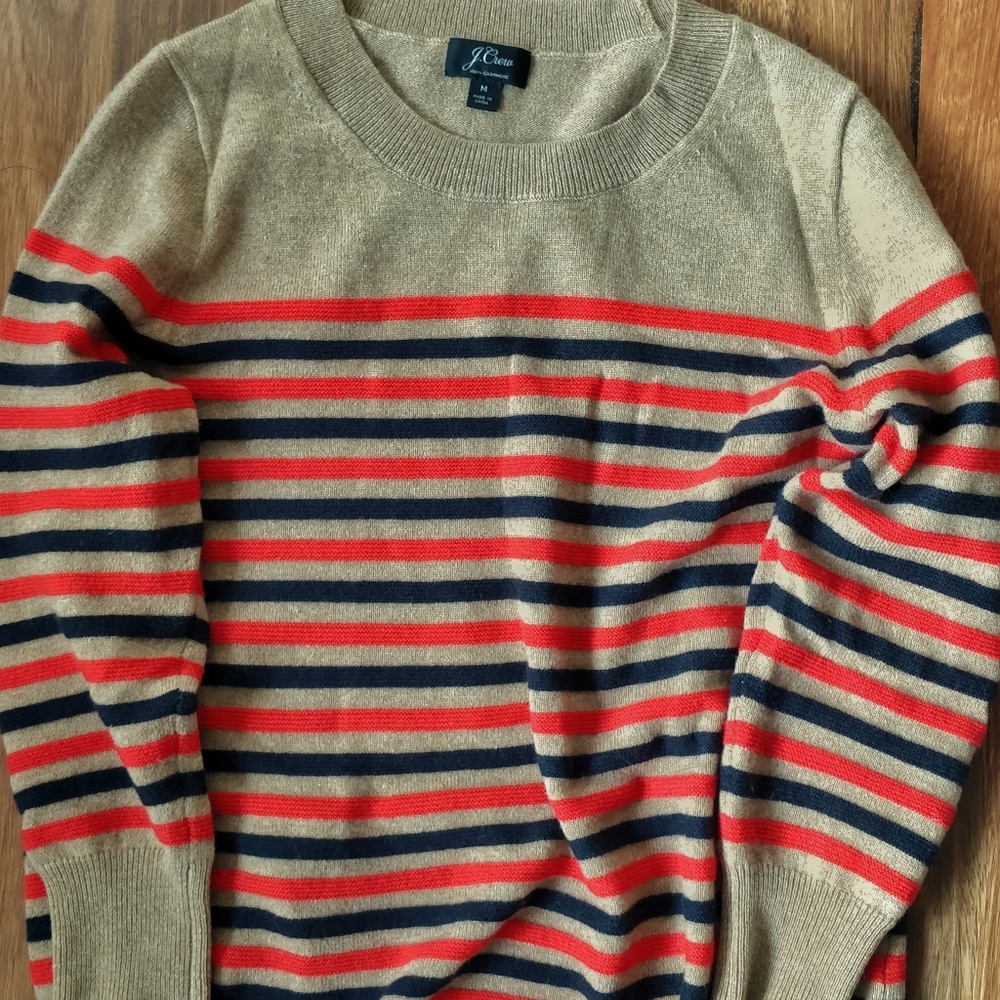 J Crew 100% Cashmere striped round neck jumper - Picture 4 of 7